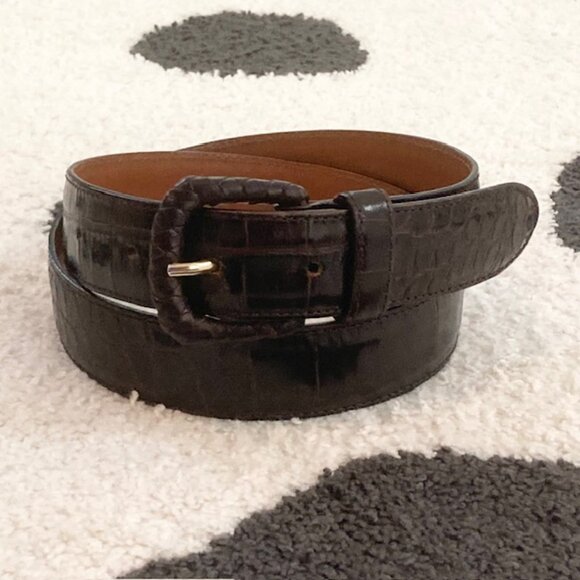 Vintage Womens Small Made in Italy Brown Leather Embossed Crocodile Croc Belt main image 12